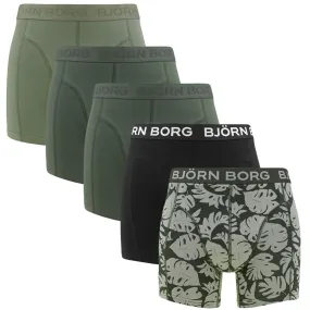 Björn Borg cotton stretch 5-pack boxers basic leaves groen & zwart  