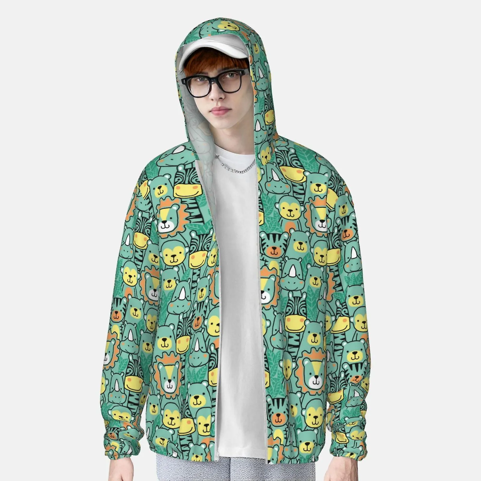 Dieren op de Ark van Noach Drijvende UPF 50+ Zonbeschermingskleding met lange mouwen, Vissersshirt Lange mouw Zip kl713