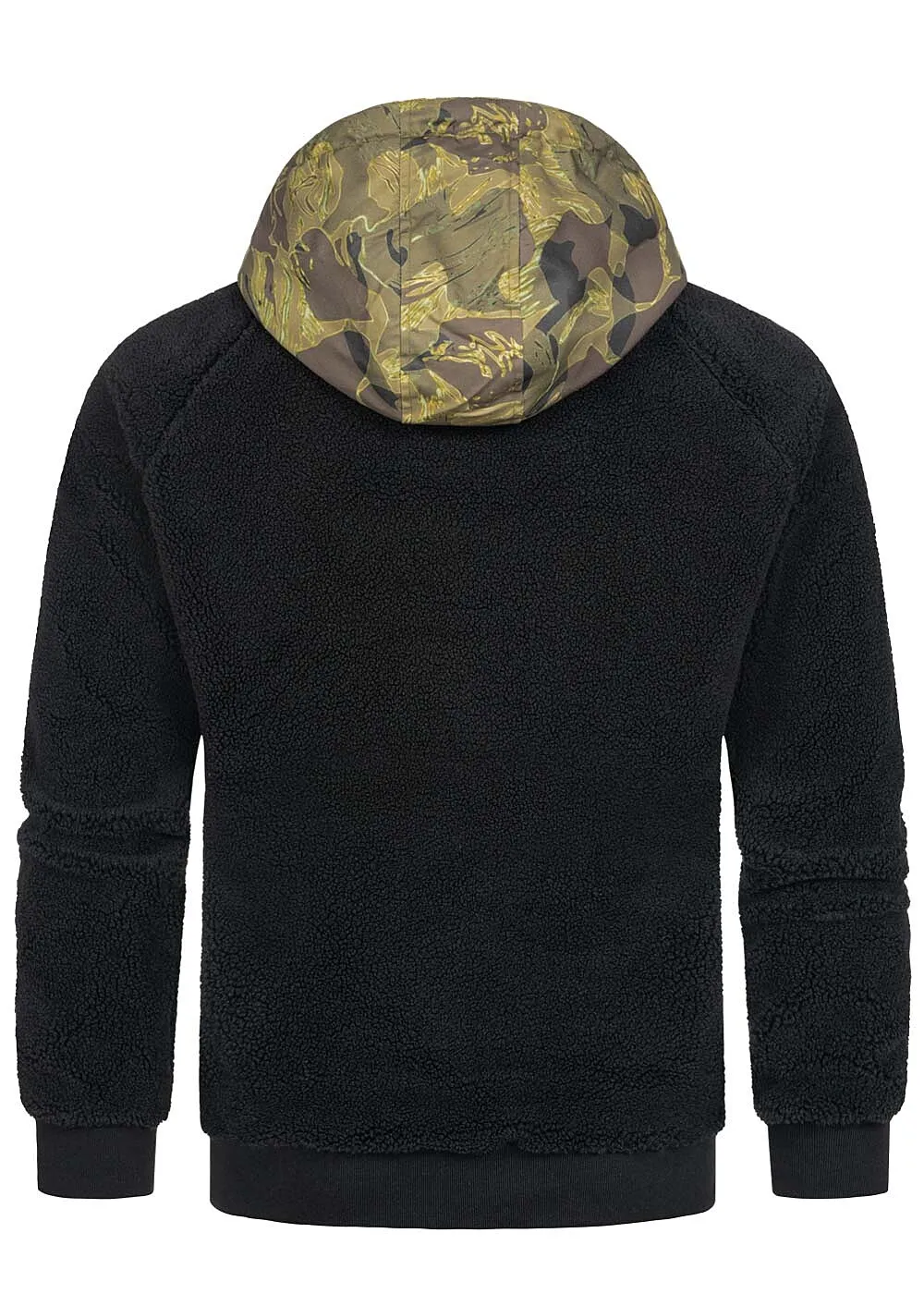Indicode Heren Hoodie met groene camouflage voorzak zwart