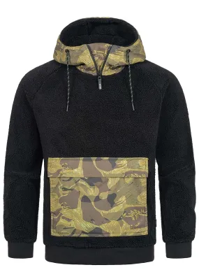 Indicode Heren Hoodie met groene camouflage voorzak zwart
