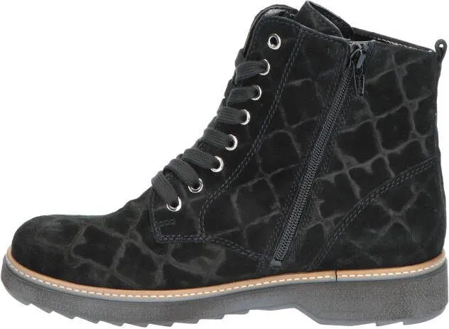 Waldlaufer Kitomi Print Suede 160 001 Quadri Schwarz Veter boots